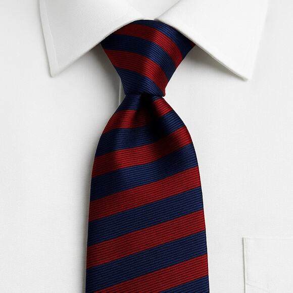Tommy Hilfiger Red Navy Striped Silk Tie Classic Preppy Business Necktie - Picture 1 of 12